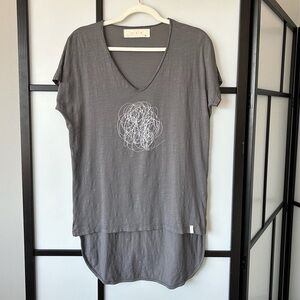 Pan Dark Grey Scoop Neck Short Sleeve Graphic Print Oversized Long Tee Women